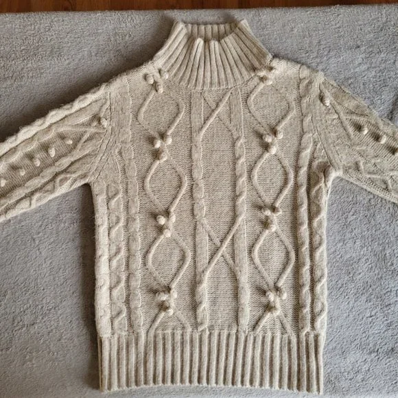 Cupcakes and Cashmere mock neck cable knit pompom sweater size medium - Picture 7 of 14